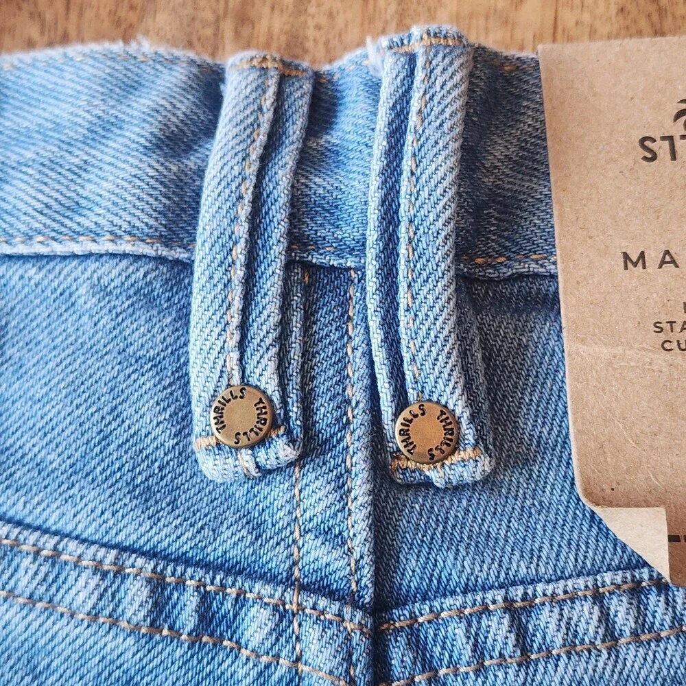 Thrills Mandude Shorts Mens 34 Blue Denim Raw Hem Organic Cotton Stretch Bermuda